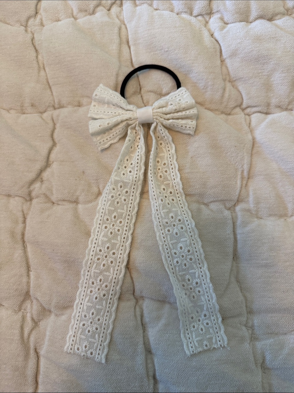 Lace Bow Hair Tie - Ivory Bow Ponytail Holder